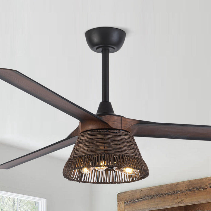 60" Farmhouse Downrod Mount Reversible Ceiling Fan with Lighting and Remote Control - Sweatfully