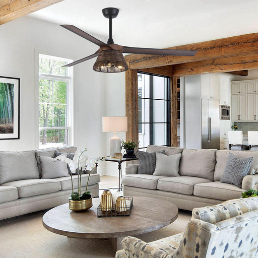 60" Farmhouse Downrod Mount Reversible Ceiling Fan with Lighting and Remote Control - Sweatfully