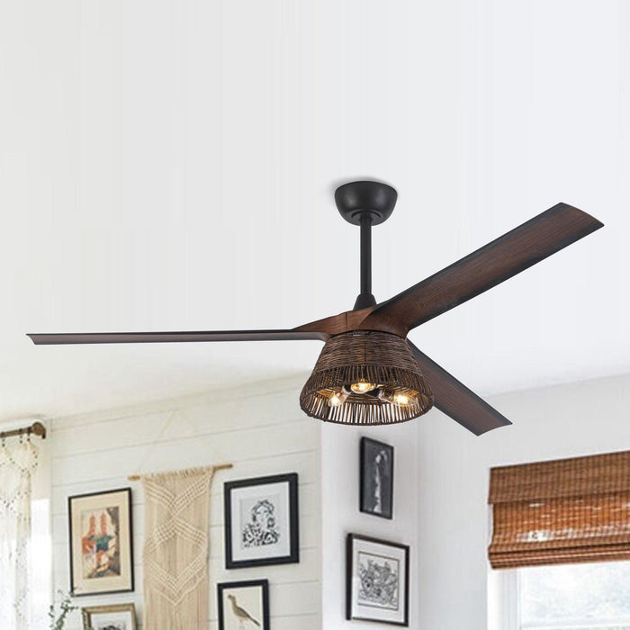 60" Farmhouse Downrod Mount Reversible Ceiling Fan with Lighting and Remote Control - Sweatfully