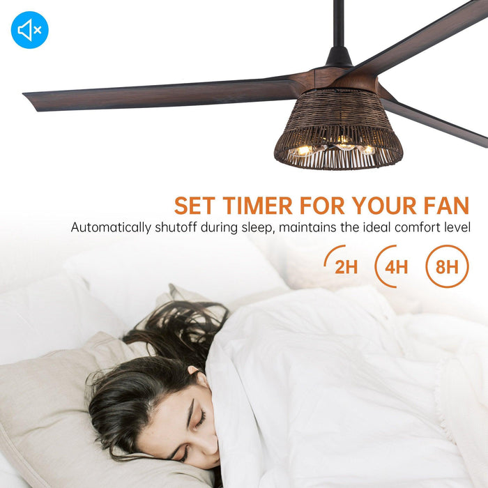 60" Farmhouse Downrod Mount Reversible Ceiling Fan with Lighting and Remote Control - Sweatfully