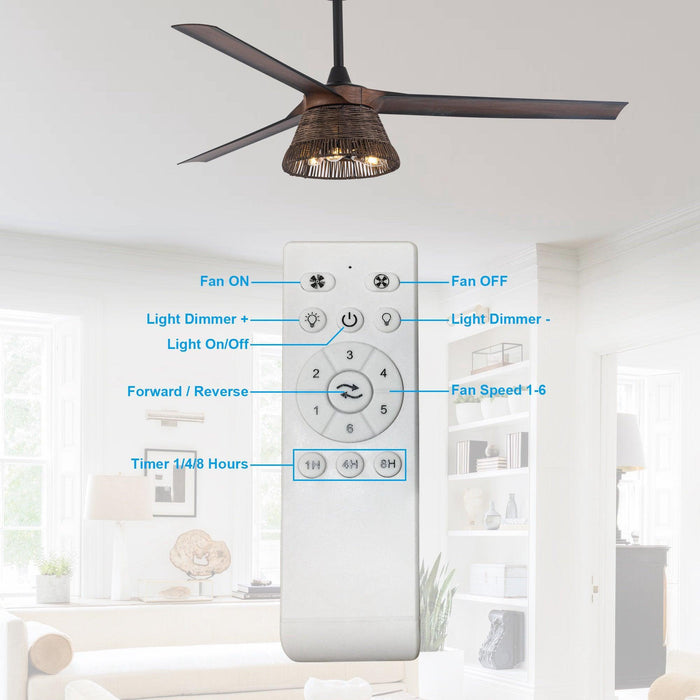 60" Farmhouse Downrod Mount Reversible Ceiling Fan with Lighting and Remote Control - Sweatfully
