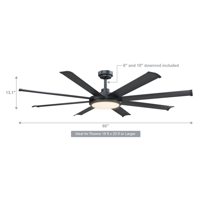 60" Industrial DC Motor Downrod Mount Ceiling Fan with Lighting and Remote Control - Sweatfully