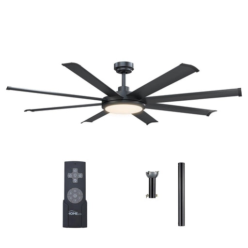 60" Industrial DC Motor Downrod Mount Ceiling Fan with Lighting and Remote Control - Sweatfully