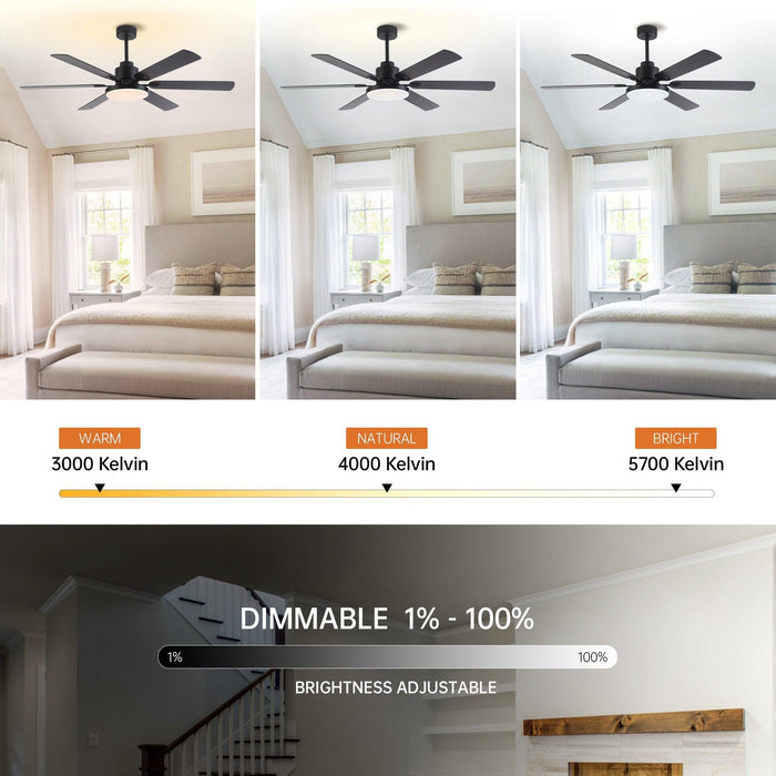 60" Industrial DC Motor Downrod Mount Reversible Ceiling Fan with Lighting and Remote Control - Sweatfully