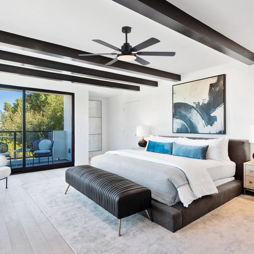 60" Industrial DC Motor Downrod Mount Reversible Ceiling Fan with Lighting and Remote Control - Sweatfully