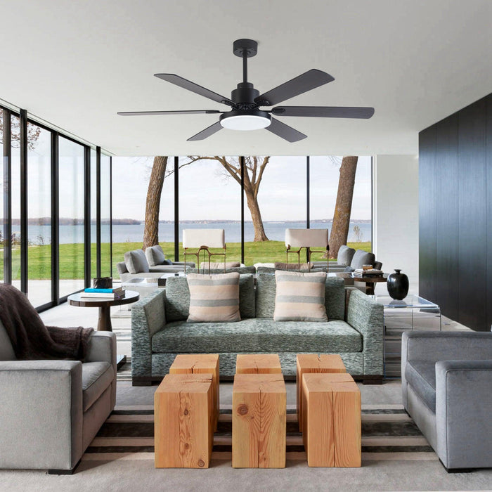 60" Industrial DC Motor Downrod Mount Reversible Ceiling Fan with Lighting and Remote Control - Sweatfully