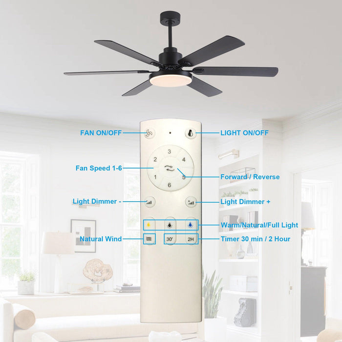 60" Industrial DC Motor Downrod Mount Reversible Ceiling Fan with Lighting and Remote Control - Sweatfully