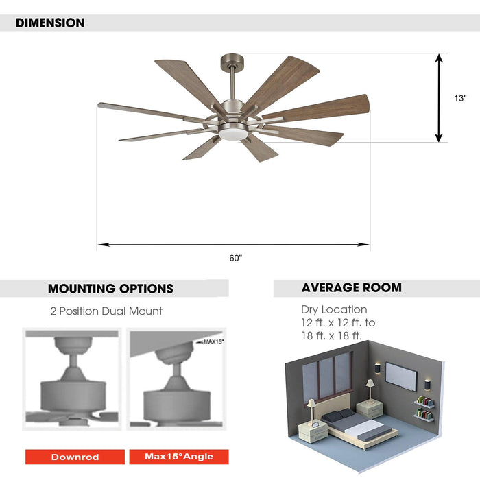 60" Oretha Windmill DC Ceiling Fan with LED Lighting - Sweatfully