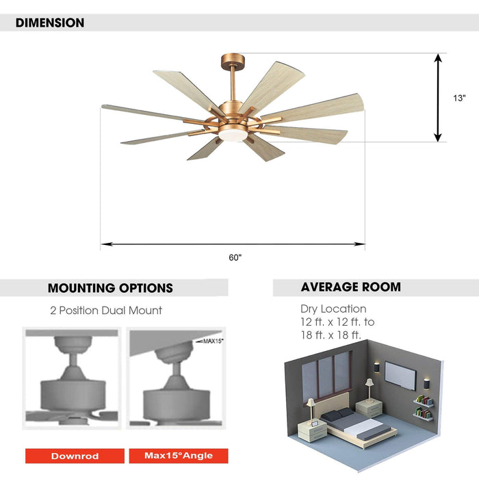 60" Oretha Windmill DC Ceiling Fan with LED Lighting - Sweatfully