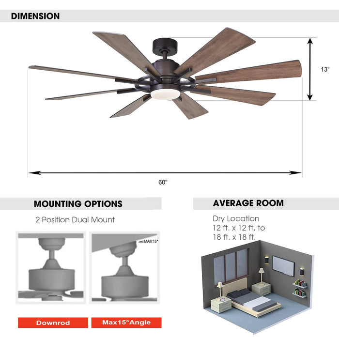 60" Oretha Windmill DC Ceiling Fan with LED Lighting - Sweatfully