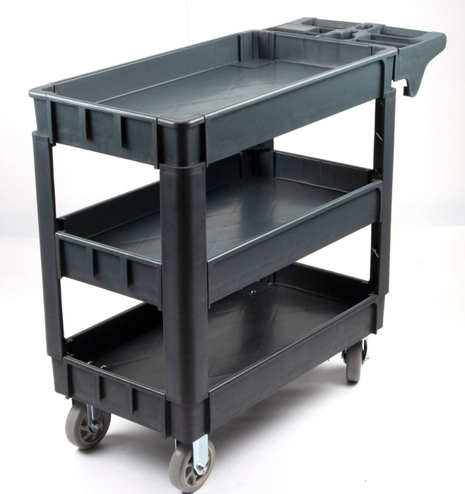 600 lbs Heavy Duty Plastic Rolling Utility Cart for Warehouse/Garage/Restaurants/Offices, HDPE Shelves, 5" Caster Wheels - Sweatfully