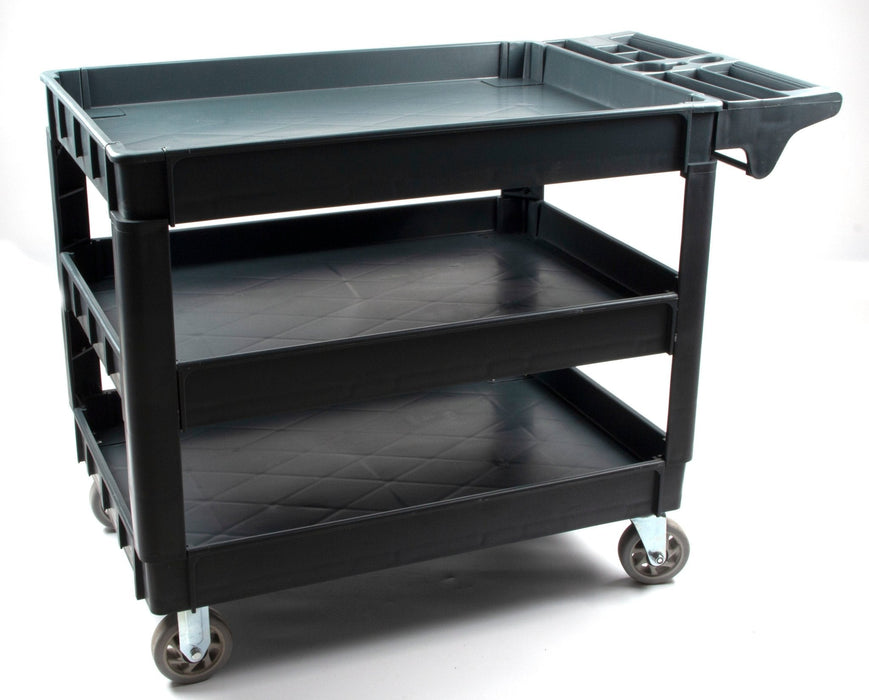600 lbs Heavy Duty Plastic Rolling Utility Cart for Warehouse/Garage/Restaurants/Offices, HDPE Shelves, 5" Caster Wheels - Sweatfully