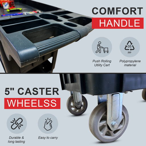 600 lbs Heavy Duty Plastic Rolling Utility Cart for Warehouse/Garage/Restaurants/Offices, HDPE Shelves, 5" Caster Wheels - Sweatfully