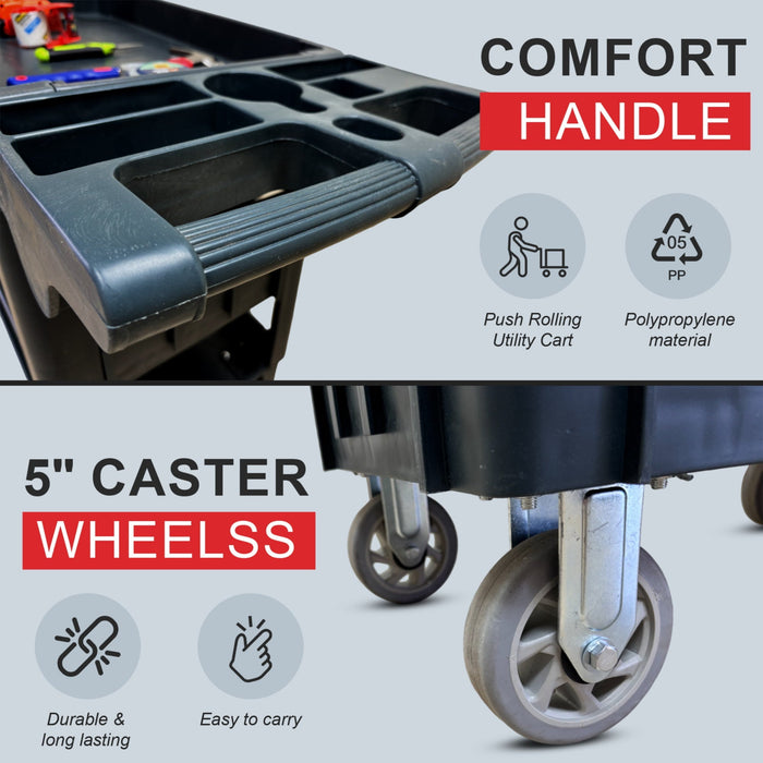 600 lbs Heavy Duty Plastic Rolling Utility Cart for Warehouse/Garage/Restaurants/Offices, HDPE Shelves, 5" Caster Wheels - Sweatfully