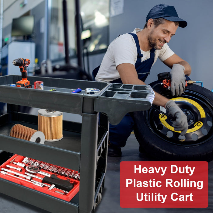 600 lbs Heavy Duty Plastic Rolling Utility Cart for Warehouse/Garage/Restaurants/Offices, HDPE Shelves, 5" Caster Wheels - Sweatfully