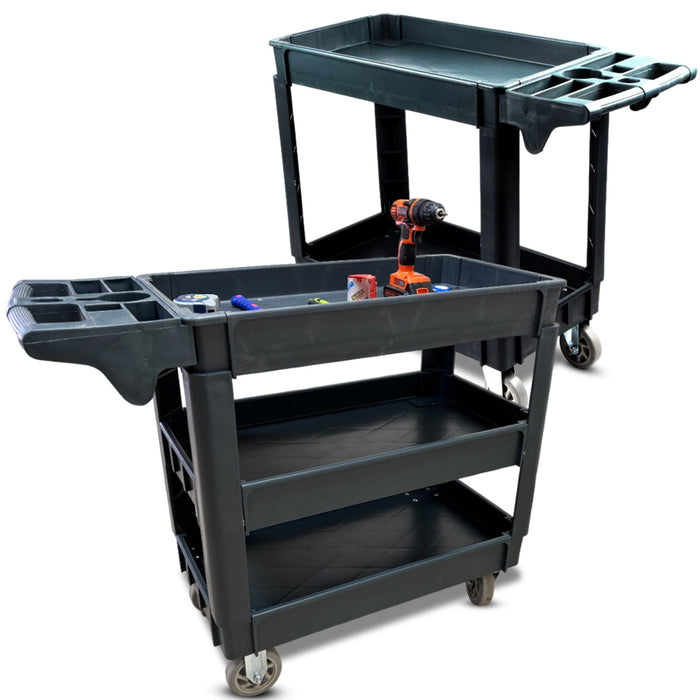 600 lbs Heavy Duty Plastic Rolling Utility Cart for Warehouse/Garage/Restaurants/Offices, HDPE Shelves, 5" Caster Wheels - Sweatfully