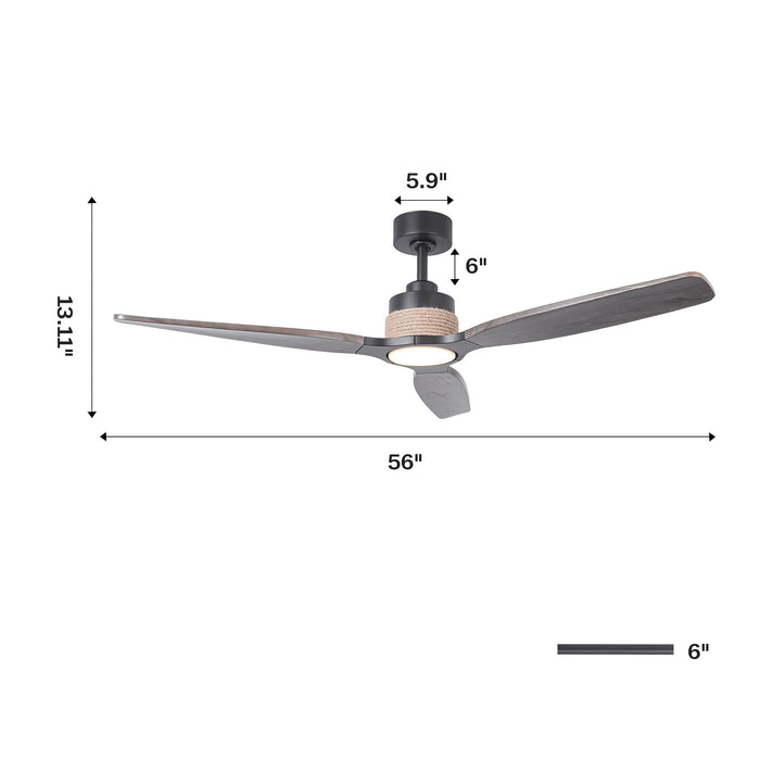 56 Inch Louise Downrod Mount LED Ceiling Fan with Remote Control - Sweatfully