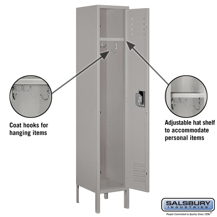 Salsbury 12" Wide Single Tier Standard Metal Locker - 1 Wide - 5 Feet High - 12 Inches Deep - Gray - Unassembled - Sweatfully