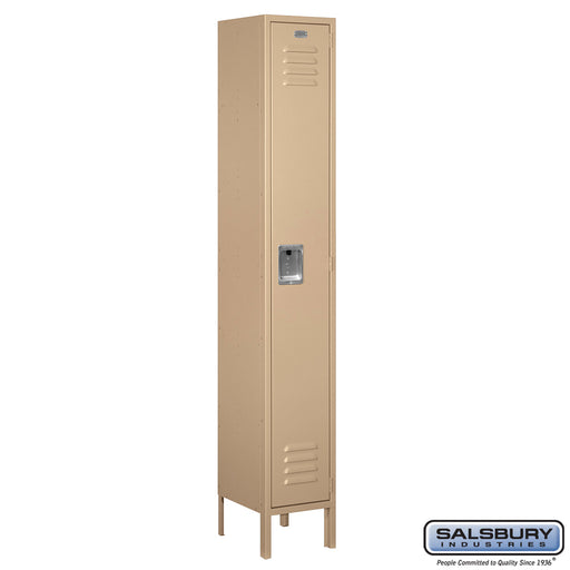 Salsbury 12" Wide Single Tier Standard Metal Locker - 1 Wide - 6 Feet High - 12 Inches Deep - Tan - Unassembled - Sweatfully