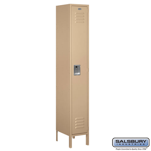 Salsbury 12" Wide Single Tier Standard Metal Locker - 1 Wide - 6 Feet High - 15 Inches Deep - Tan - Assembled - Sweatfully