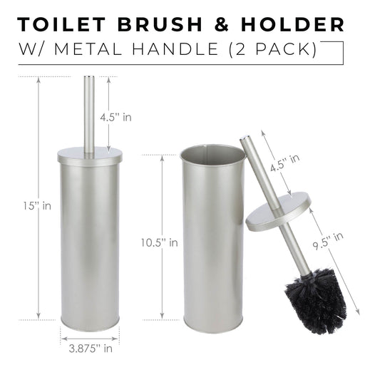 Toilet Brush and Holder, 2-Pack (Brushed Nickel Finish) - Sweatfully