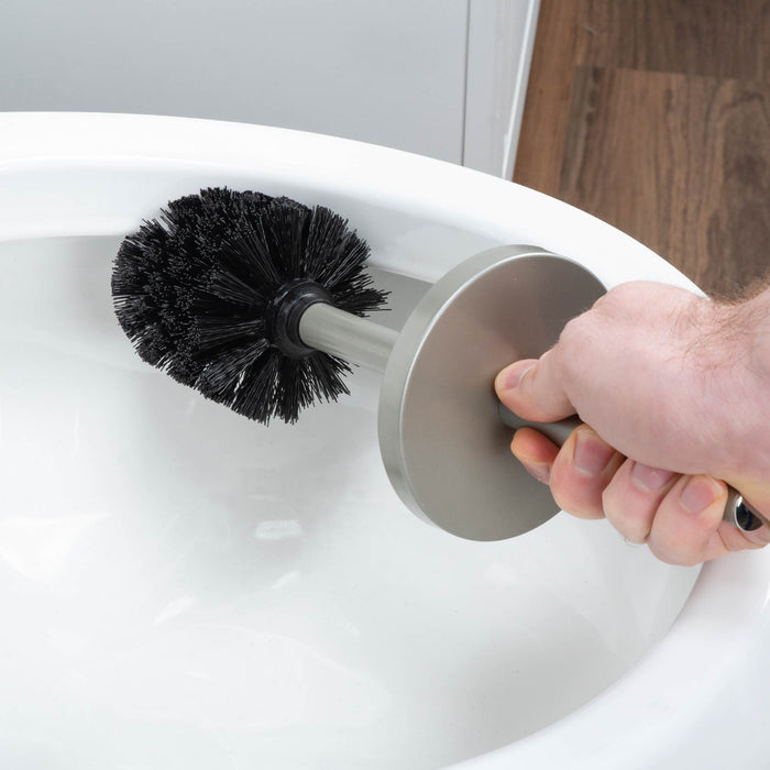 Toilet Brush and Holder (Brushed Nickel Finish) - Sweatfully