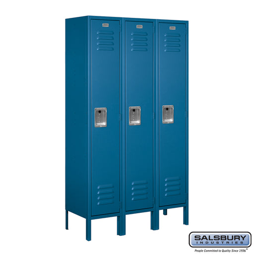 Salsbury 12" Wide Single Tier Standard Metal Locker - 3 Wide - 5 Feet High - 12 Inches Deep - Blue - Assembled - Sweatfully