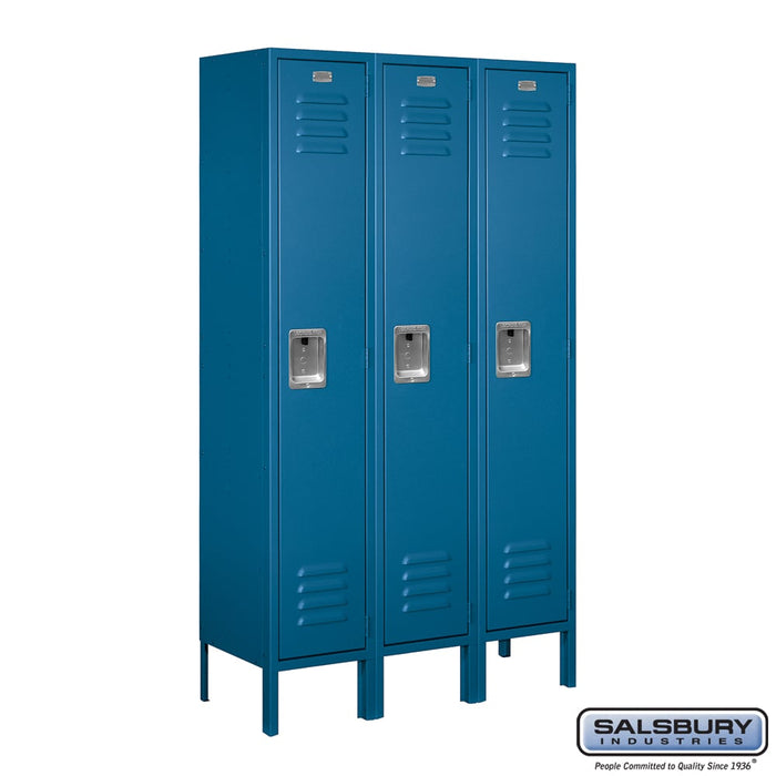 Salsbury 12" Wide Single Tier Standard Metal Locker - 3 Wide - 5 Feet High - 12 Inches Deep - Blue - Unassembled - Sweatfully