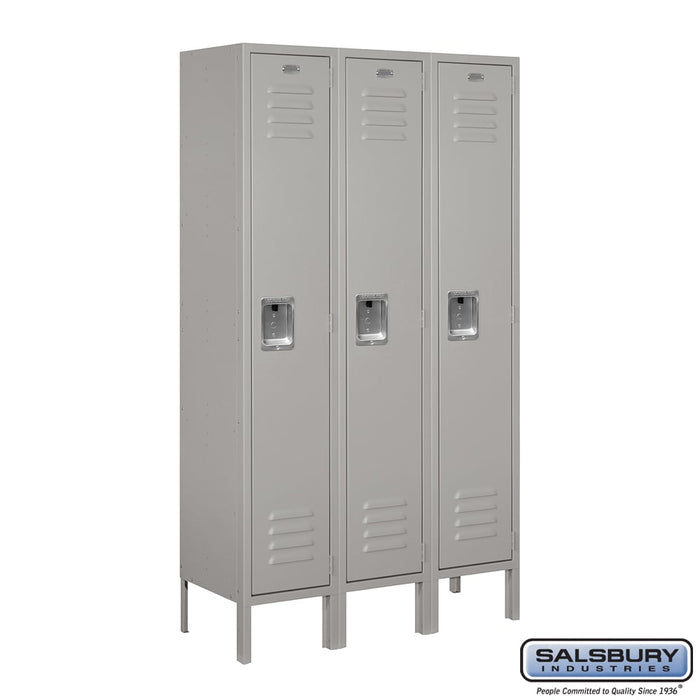 Salsbury 12" Wide Single Tier Standard Metal Locker - 3 Wide - 5 Feet High - 12 Inches Deep - Gray - Assembled - Sweatfully