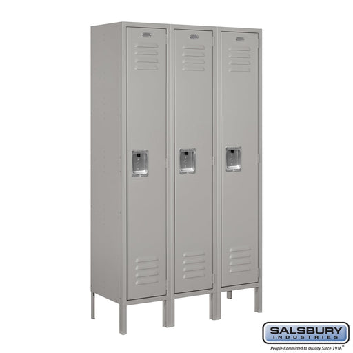 Salsbury 12" Wide Single Tier Standard Metal Locker - 3 Wide - 5 Feet High - 12 Inches Deep - Gray - Unassembled - Sweatfully