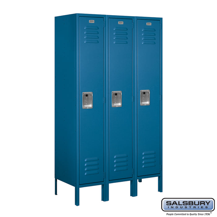 Salsbury 12" Wide Single Tier Standard Metal Locker - 3 Wide - 5 Feet High - 15 Inches Deep - Blue - Assembled - Sweatfully