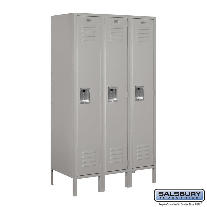 Salsbury 12" Wide Single Tier Standard Metal Locker - 3 Wide - 5 Feet High - 18 Inches Deep - Gray - Assembled - Sweatfully