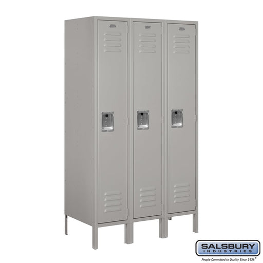 Salsbury 12" Wide Single Tier Standard Metal Locker - 3 Wide - 5 Feet High - 18 Inches Deep - Gray - Unassembled - Sweatfully