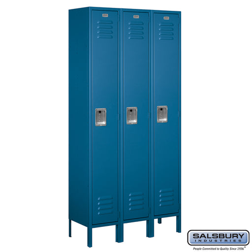 Salsbury 12" Wide Single Tier Standard Metal Locker - 3 Wide - 6 Feet High - 12 Inches Deep - Blue - Unassembled - Sweatfully