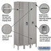 Salsbury 12" Wide Single Tier Standard Metal Locker - 3 Wide - 6 Feet High - 12 Inches Deep - Gray - Unassembled - Sweatfully