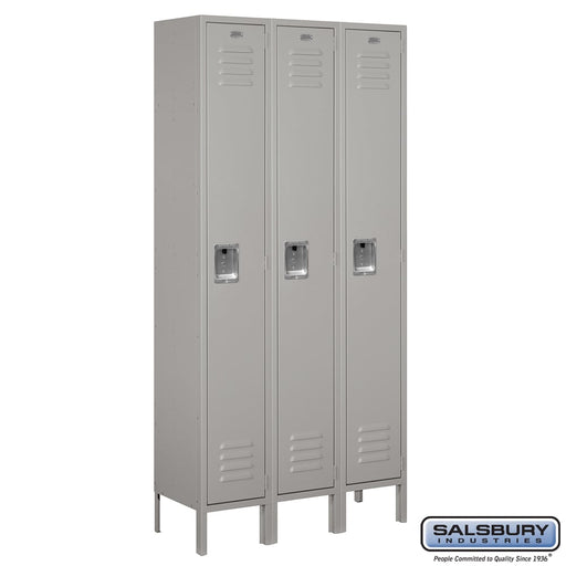 Salsbury 12" Wide Single Tier Standard Metal Locker - 3 Wide - 6 Feet High - 12 Inches Deep - Gray - Unassembled - Sweatfully