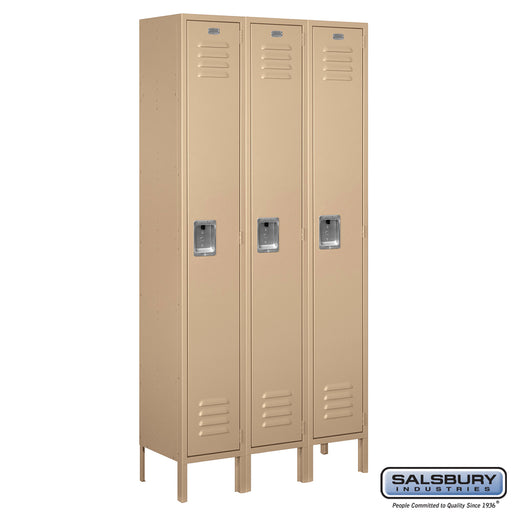 Salsbury 12" Wide Single Tier Standard Metal Locker - 3 Wide - 6 Feet High - 12 Inches Deep - Tan - Unassembled - Sweatfully
