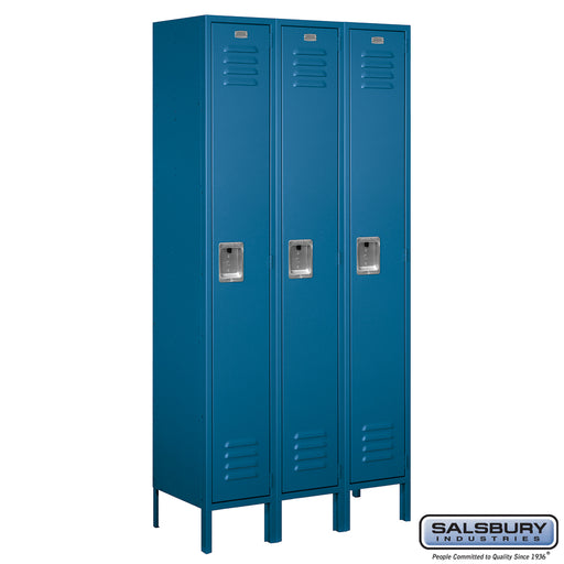 Salsbury 12" Wide Single Tier Standard Metal Locker - 3 Wide - 6 Feet High - 15 Inches Deep - Blue - Assembled - Sweatfully