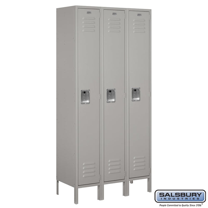 Salsbury 12" Wide Single Tier Standard Metal Locker - 3 Wide - 6 Feet High - 15 Inches Deep - Gray - Assembled - Sweatfully