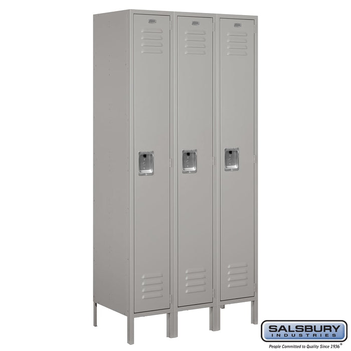 TEST Salsbury 12" Wide Single Tier Standard Metal Locker - 3 Wide - 6 Feet High - 18 Inches Deep - Gray - Unassembled