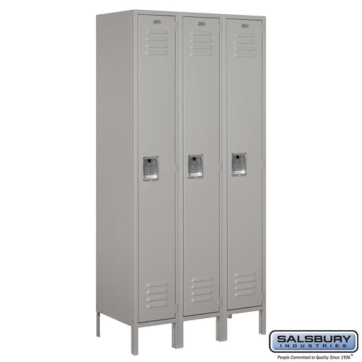 Salsbury 12" Wide Single Tier Standard Metal Locker - 3 Wide - 6 Feet High - 18 Inches Deep - Gray - Unassembled - Sweatfully