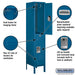 Salsbury 12" Wide Double Tier Standard Metal Locker - 1 Wide - 5 Feet High - 15 Inches Deep - Blue - Assembled - Sweatfully