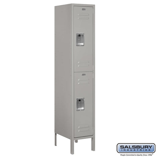 Salsbury 12" Wide Double Tier Standard Metal Locker - 1 Wide - 5 Feet High - 15 Inches Deep - Gray - Assembled - Sweatfully