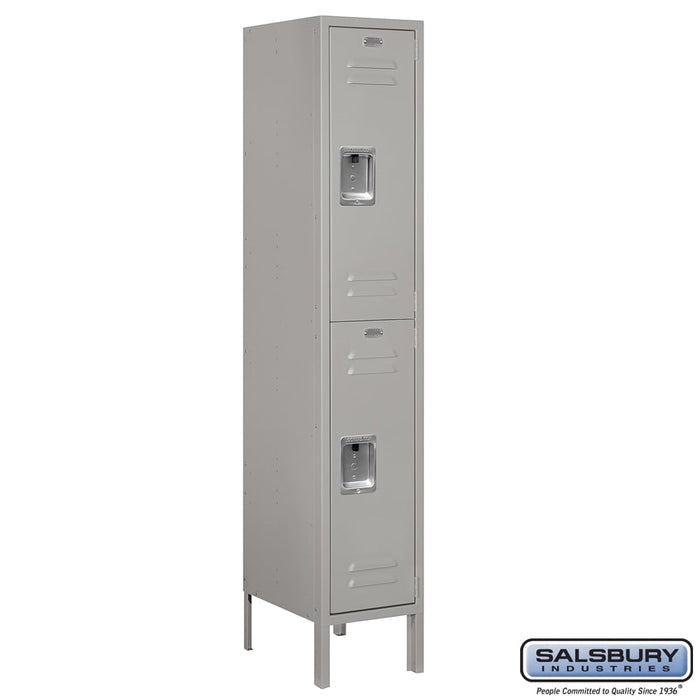 Salsbury 12" Wide Double Tier Standard Metal Locker - 1 Wide - 5 Feet High - 15 Inches Deep - Gray - Assembled - Sweatfully