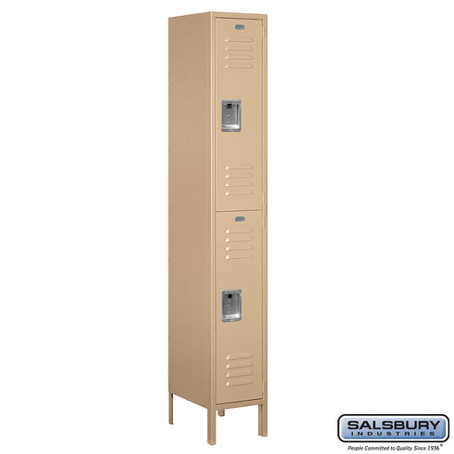 Salsbury 12" Wide Double Tier Standard Metal Locker - 1 Wide - 6 Feet High - 15 Inches Deep - Tan - Assembled - Sweatfully