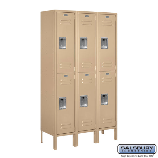 Salsbury 12" Wide Double Tier Standard Metal Locker - 3 Wide - 5 Feet High - 12 Inches Deep - Tan - Assembled - Sweatfully