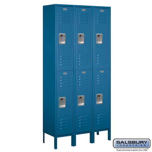 Salsbury 12" Wide Double Tier Standard Metal Locker - 3 Wide - 6 Feet High - 12 Inches Deep - Blue - Assembled - Sweatfully
