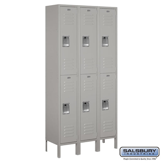 Salsbury 12" Wide Double Tier Standard Metal Locker - 3 Wide - 6 Feet High - 12 Inches Deep - Gray - Assembled - Sweatfully