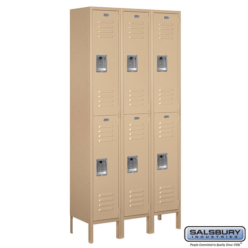 Salsbury 12" Wide Double Tier Standard Metal Locker - 3 Wide - 6 Feet High - 12 Inches Deep - Tan - Assembled - Sweatfully