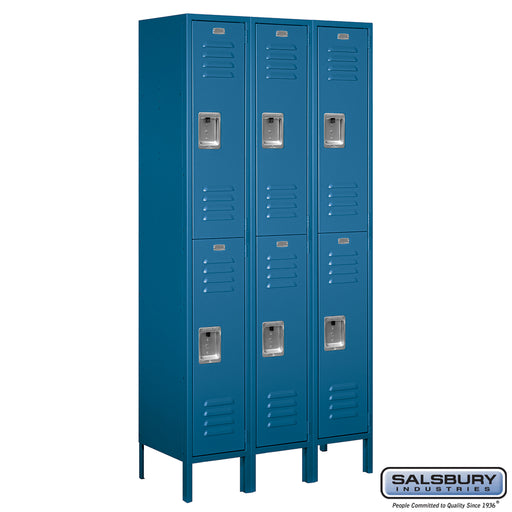 Salsbury 12" Wide Double Tier Standard Metal Locker - 3 Wide - 6 Feet High - 15 Inches Deep - Blue - Assembled - Sweatfully